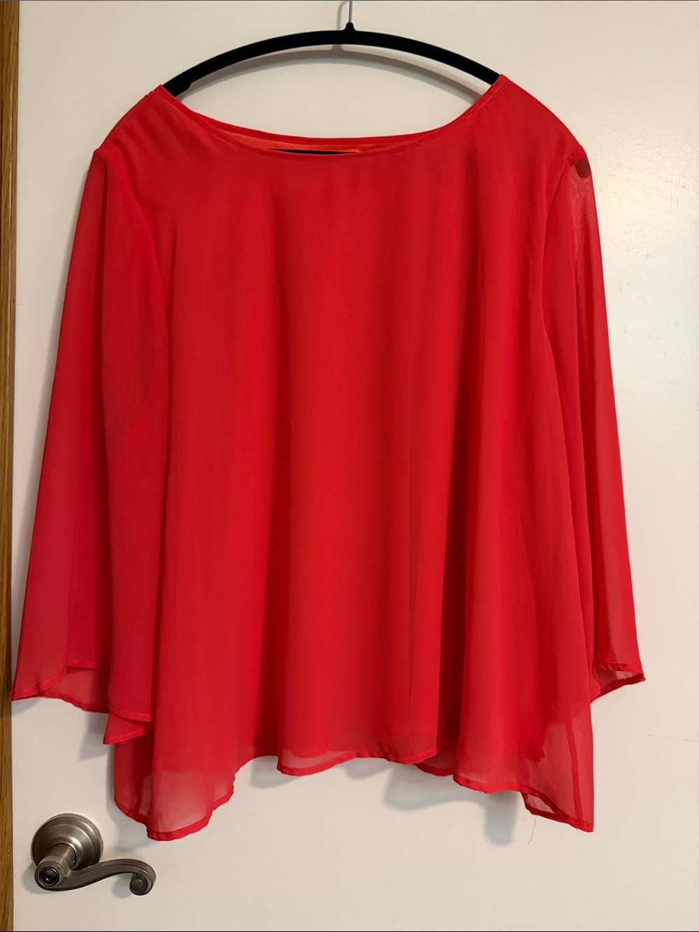 Cato Red Chiffon Flowing Boatneck Blouse